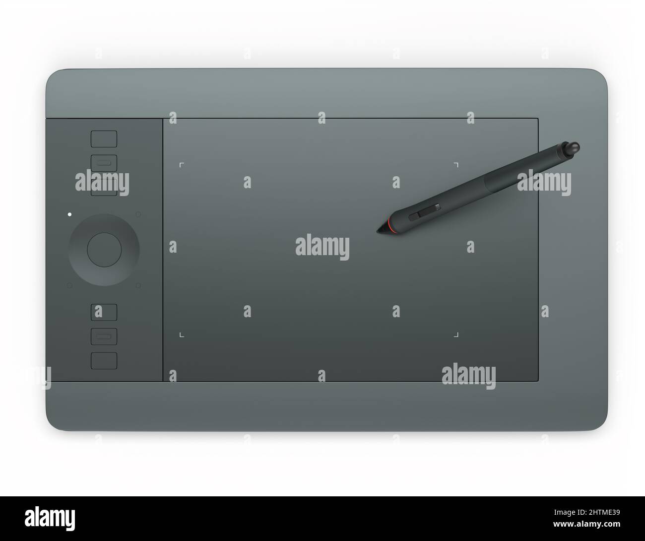 Top view of graphic tablet and pen for illustrators, designers and