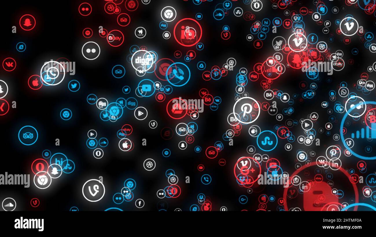 Abstract animation of popular social networks and services on the black