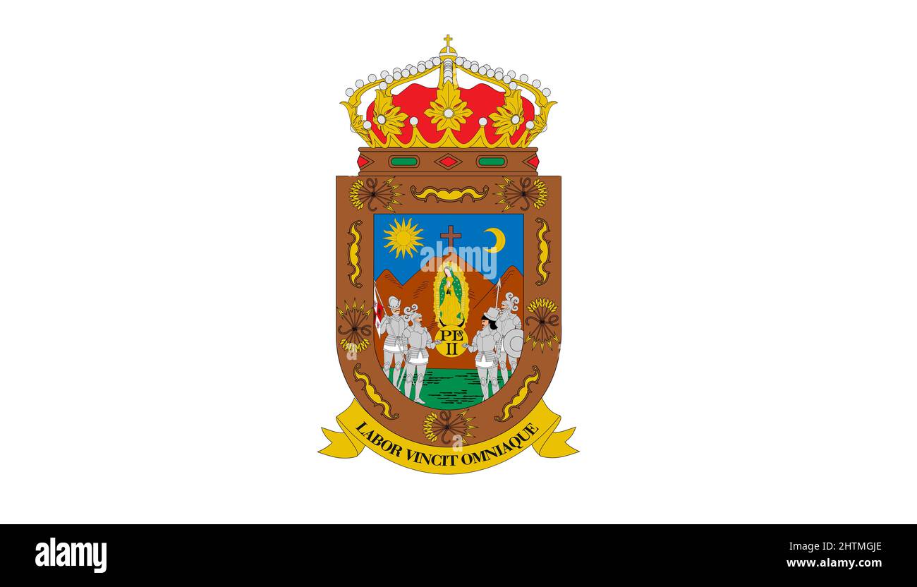 Top view of flag Zacatecas, Mexico. United Mexican States patriot and travel concept. no flagpole. Plane design, layout. Flag background Stock Photo
