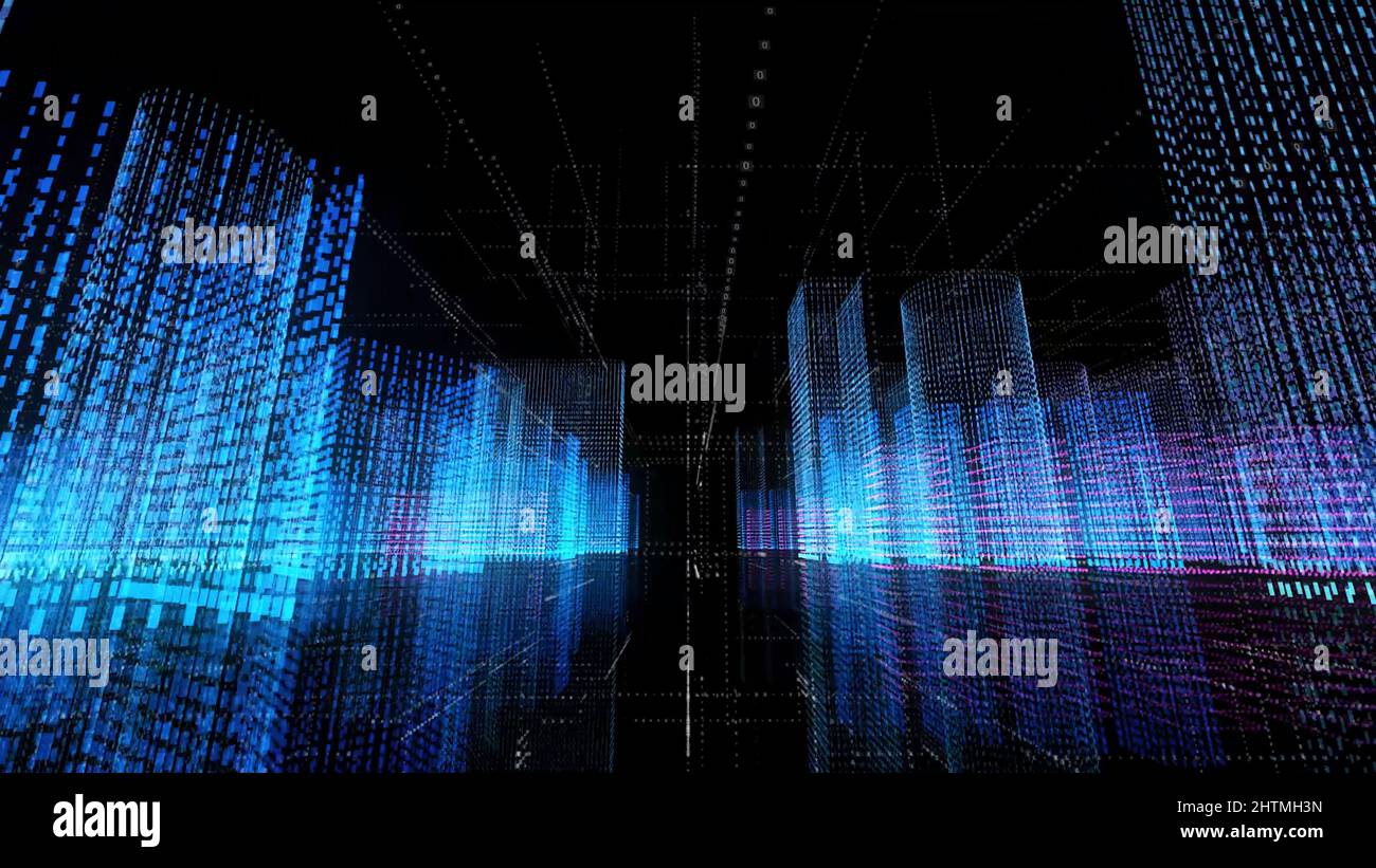 Digital city animation in space with numbers. Animation. Construction ...