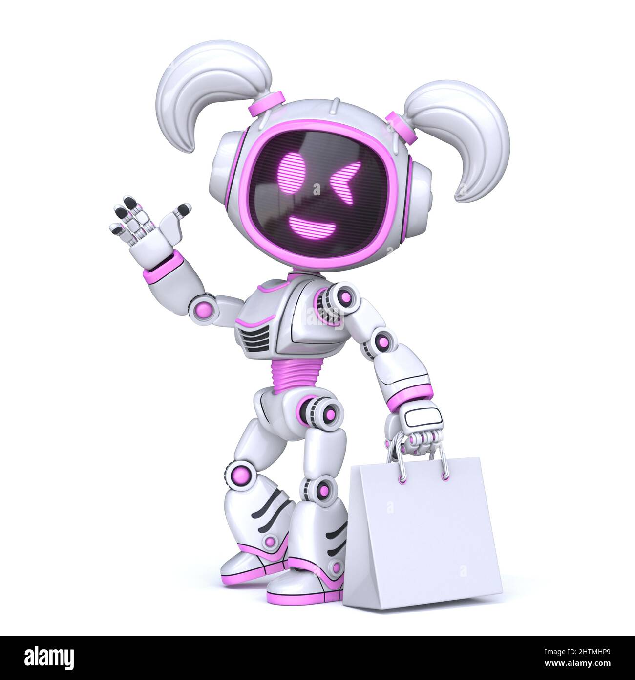 Cute pink girl robot whit blank shopping bag 3D rendering illustration  isolated on white background Stock Photo - Alamy