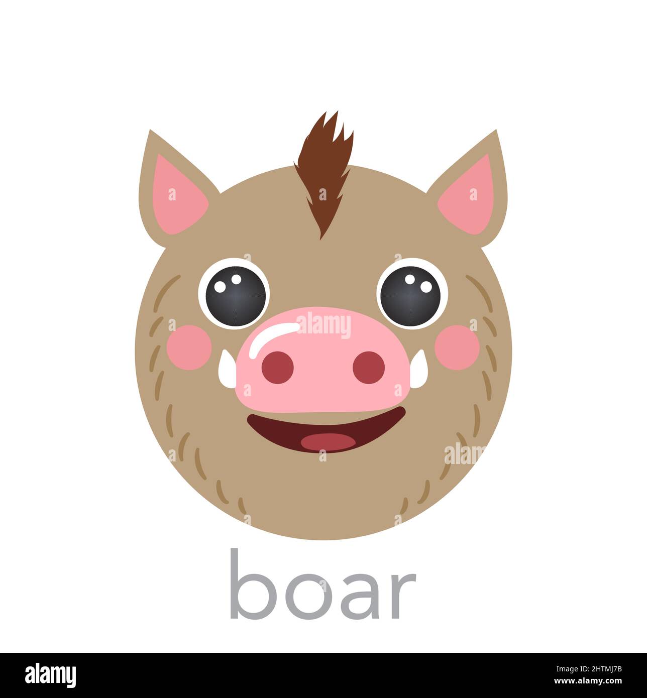 Boar Cute portrait with name text smile head cartoon round shape ...