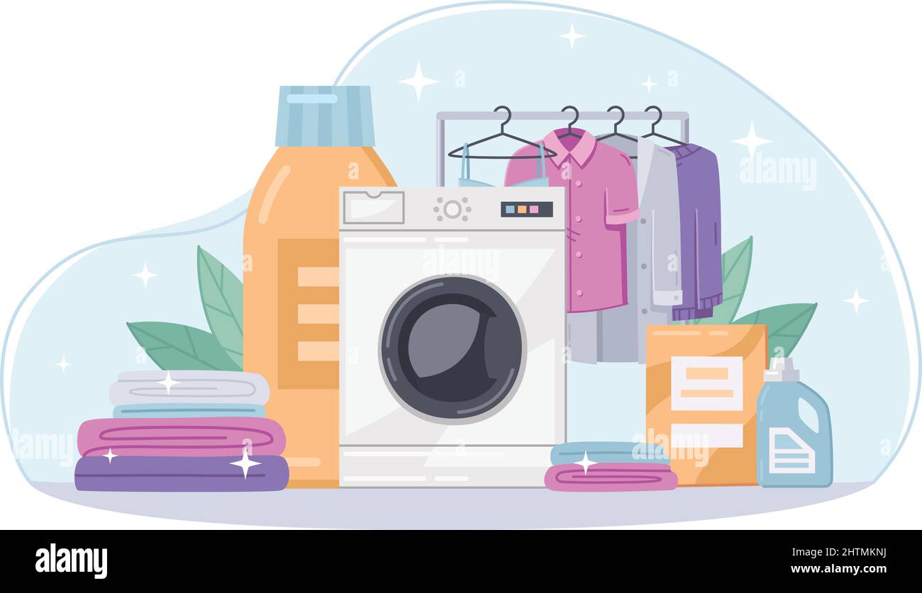Self service laundry equipment accessories cartoon background