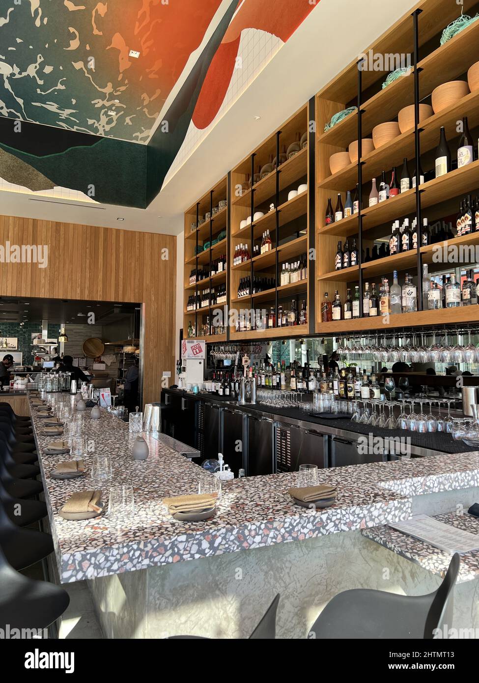 Bar area and interior at Bamboo Sushi restaurant in San Ramon