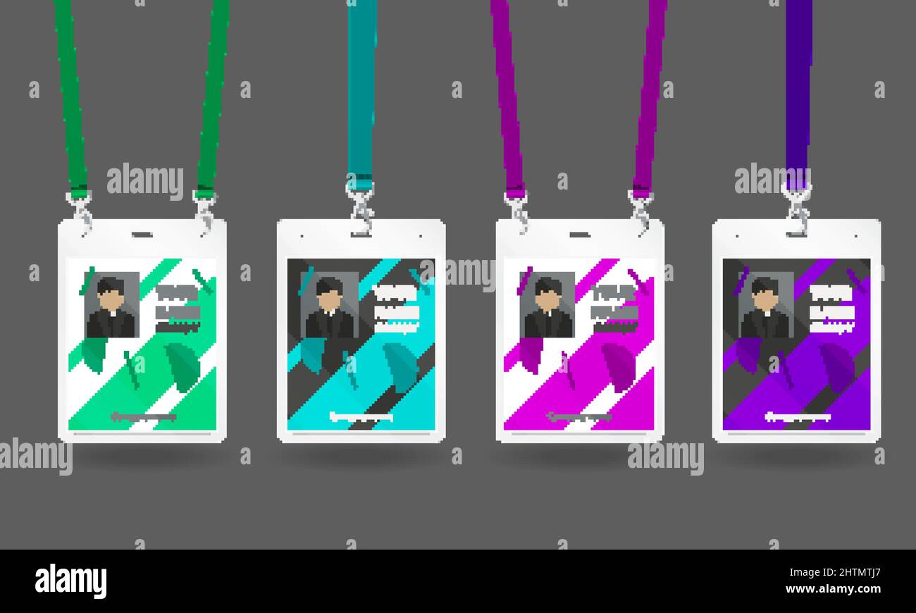 Id card badge realistic set with four identity tags with colorful