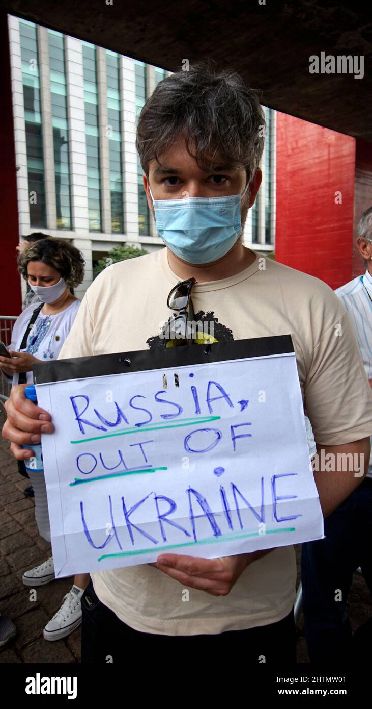 Sao Paulo, Brazil, March 1, 2022: Ukrainians who live in Brazil ...