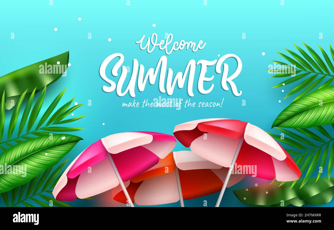Summer vector background design. Welcome summer typography text in jungle  with plant leaves and umbrella elements for tropical season relax outdoor  Stock Vector Image & Art - Alamy