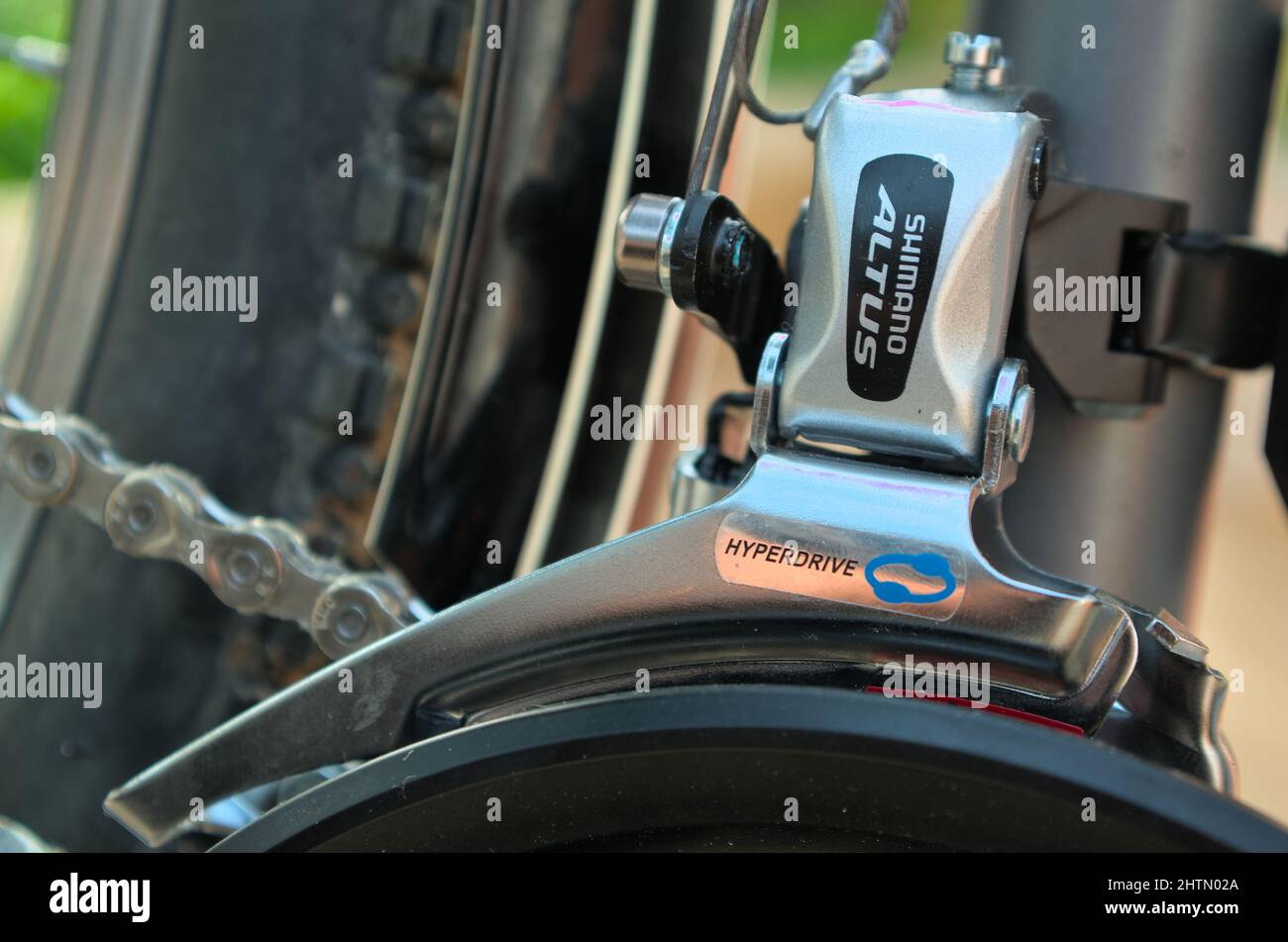 Shimano Altus front derailleur. Bicycle components Stock Photo