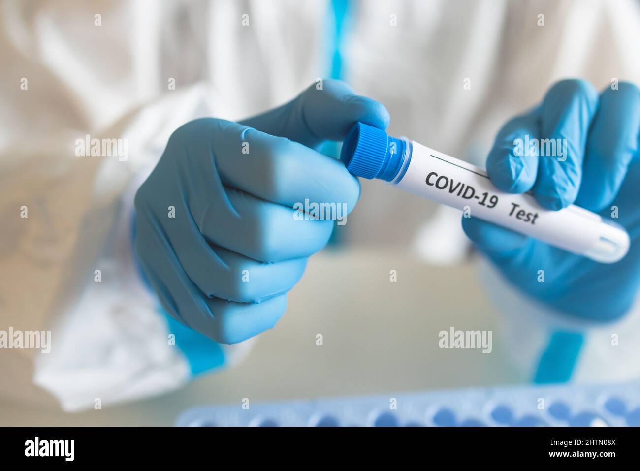 Process of coronavirus PCR antigen testing examination by nurse medic ...