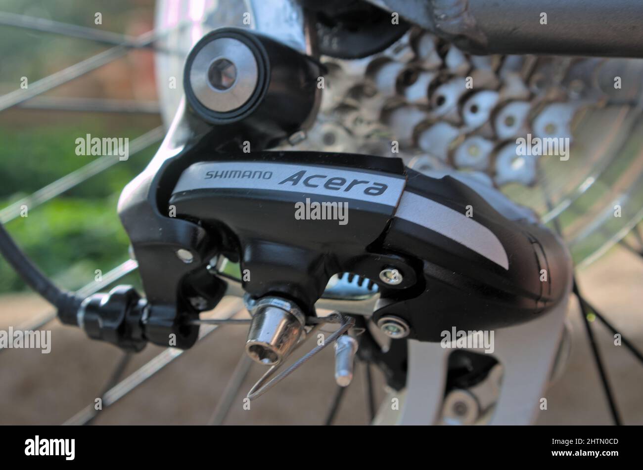 Shimano Acera bicycle rear derailleur. Bicycle components Stock Photo