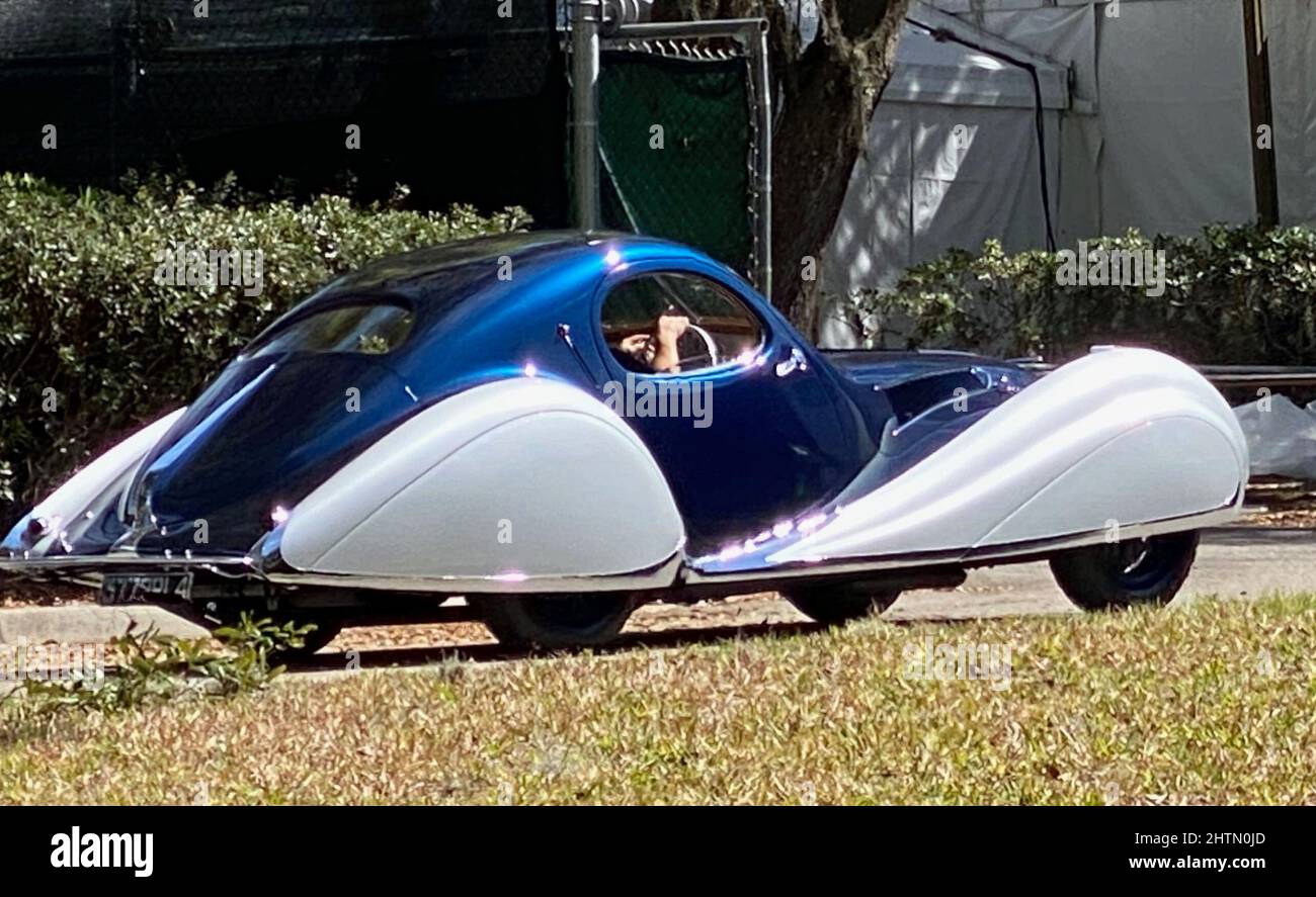 Amelia Island, Florida, USA. 1st Mar, 2022. This Figoni et Falaschi-bodied 1937 Talbot-Lago T150-C-SS Teardrop Coupe is expected to sell in excess of $10 million at this weekend's Amelia Island Concours d'Elegance on Amelia Island, Florida. It is seen driving back into the show grounds Tuesday March 2, 2022. (Credit Image: © Mark Hertzberg/ZUMA Press Wire) Stock Photo