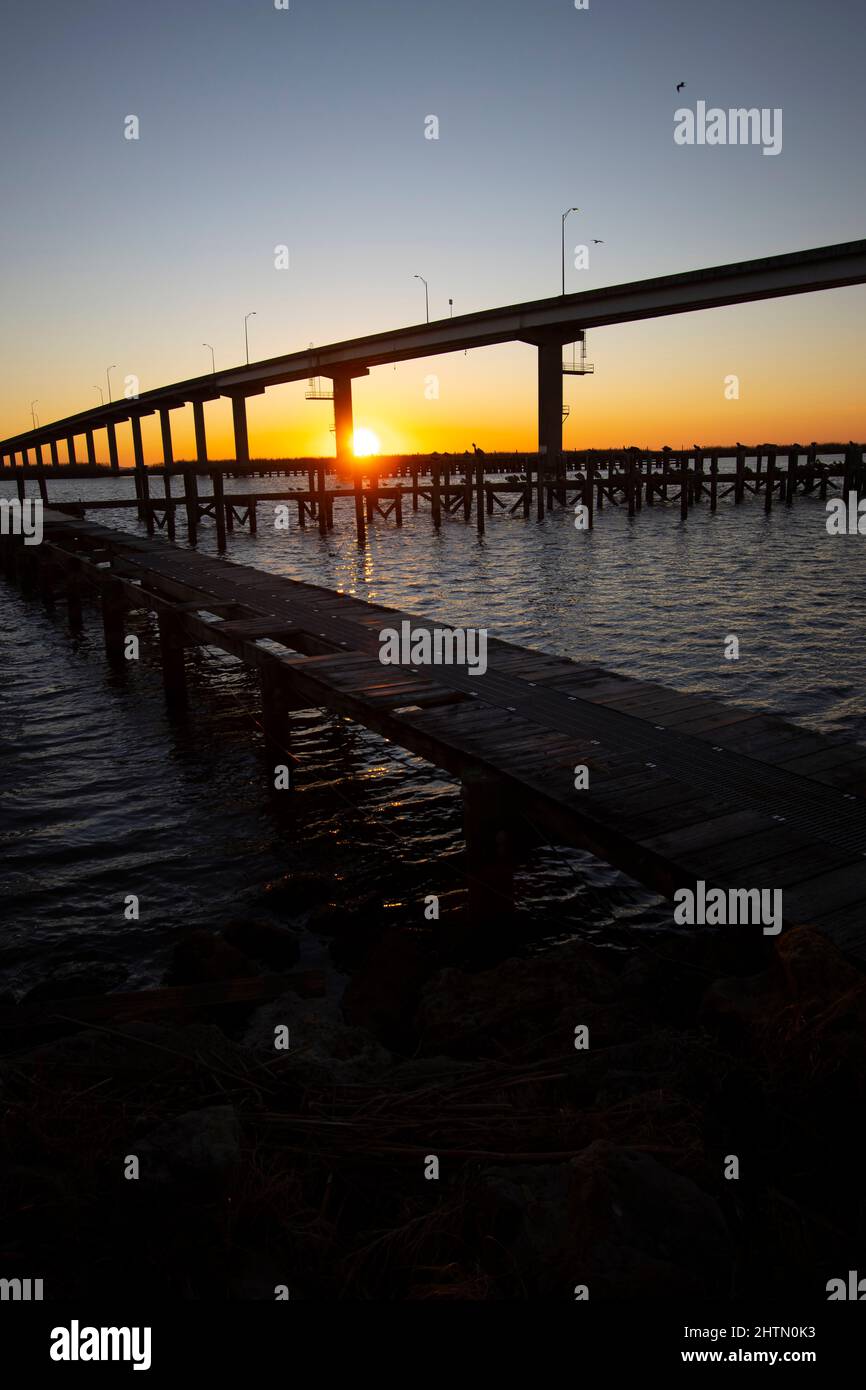 Hwy 98 Bridge from Apalachicola, FL to East Bay, FL Stock Photo