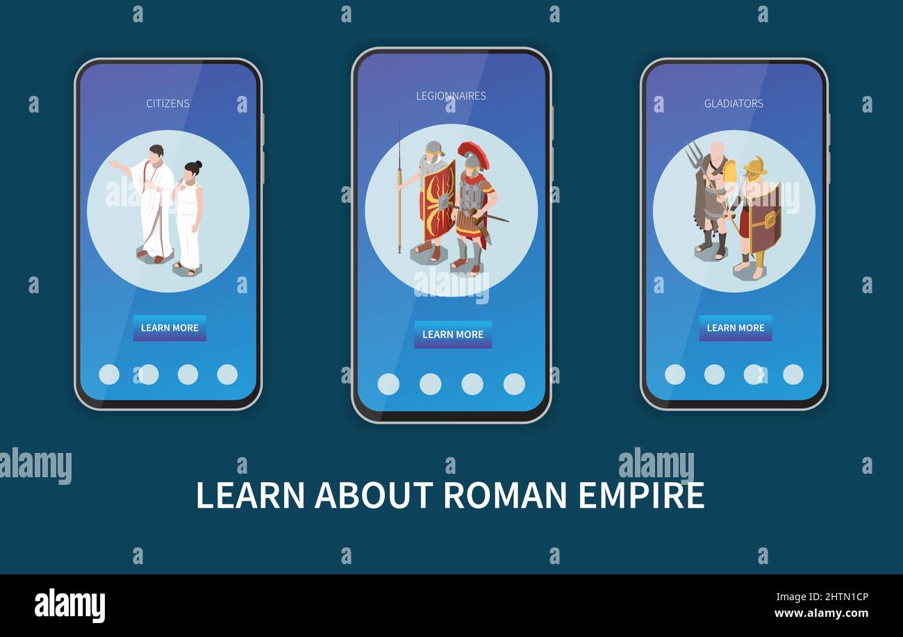 Roman empire composition set with gladiators symbols isometric isolated ...