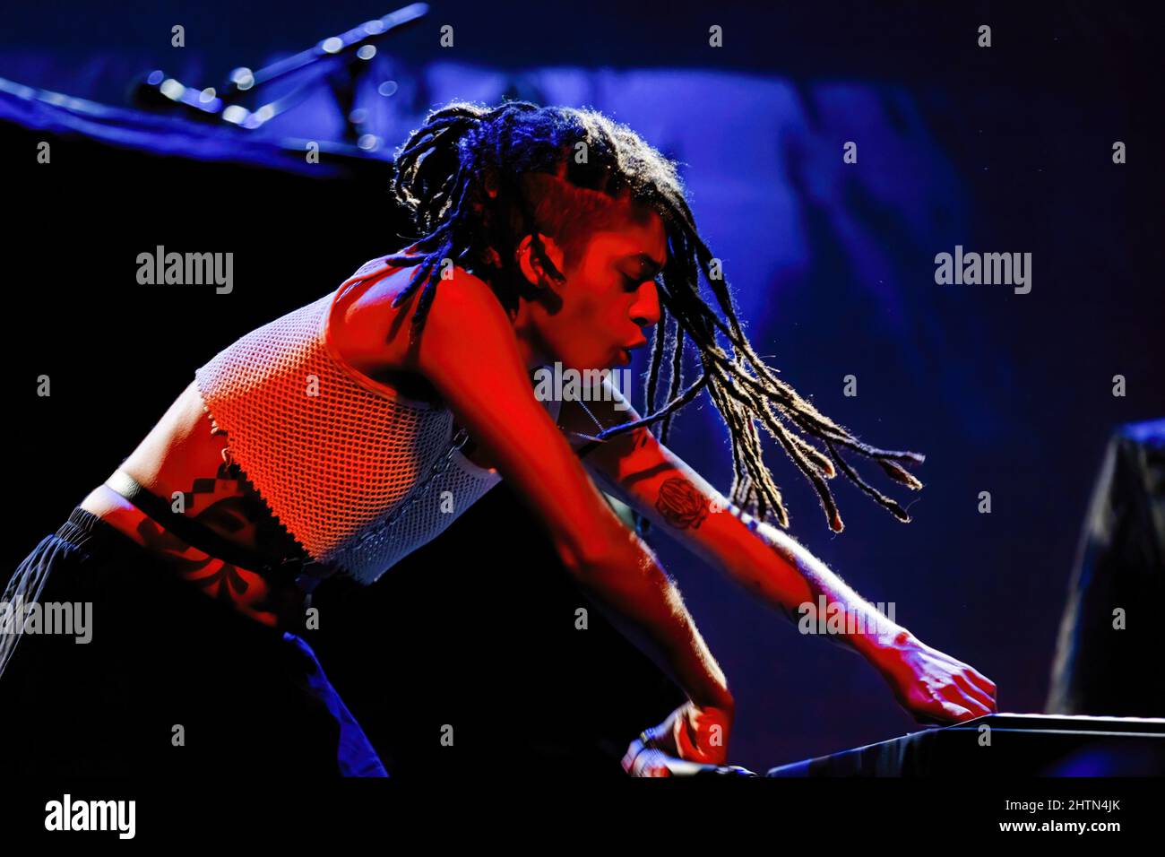 Porto, Portugal. 01st Mar, 2022. Vocalist/producer, Simon Grove, performs in an opening act for Metronomy at a sold out concert at Hard Club in Porto. Credit: SOPA Images Limited/Alamy Live News Stock Photo