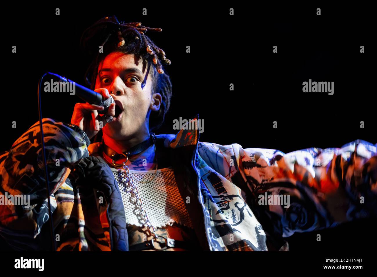 Porto, Portugal. 01st Mar, 2022. Vocalist/producer, Simon Grove, performs in an opening act for Metronomy at a sold out concert at Hard Club in Porto. Credit: SOPA Images Limited/Alamy Live News Stock Photo