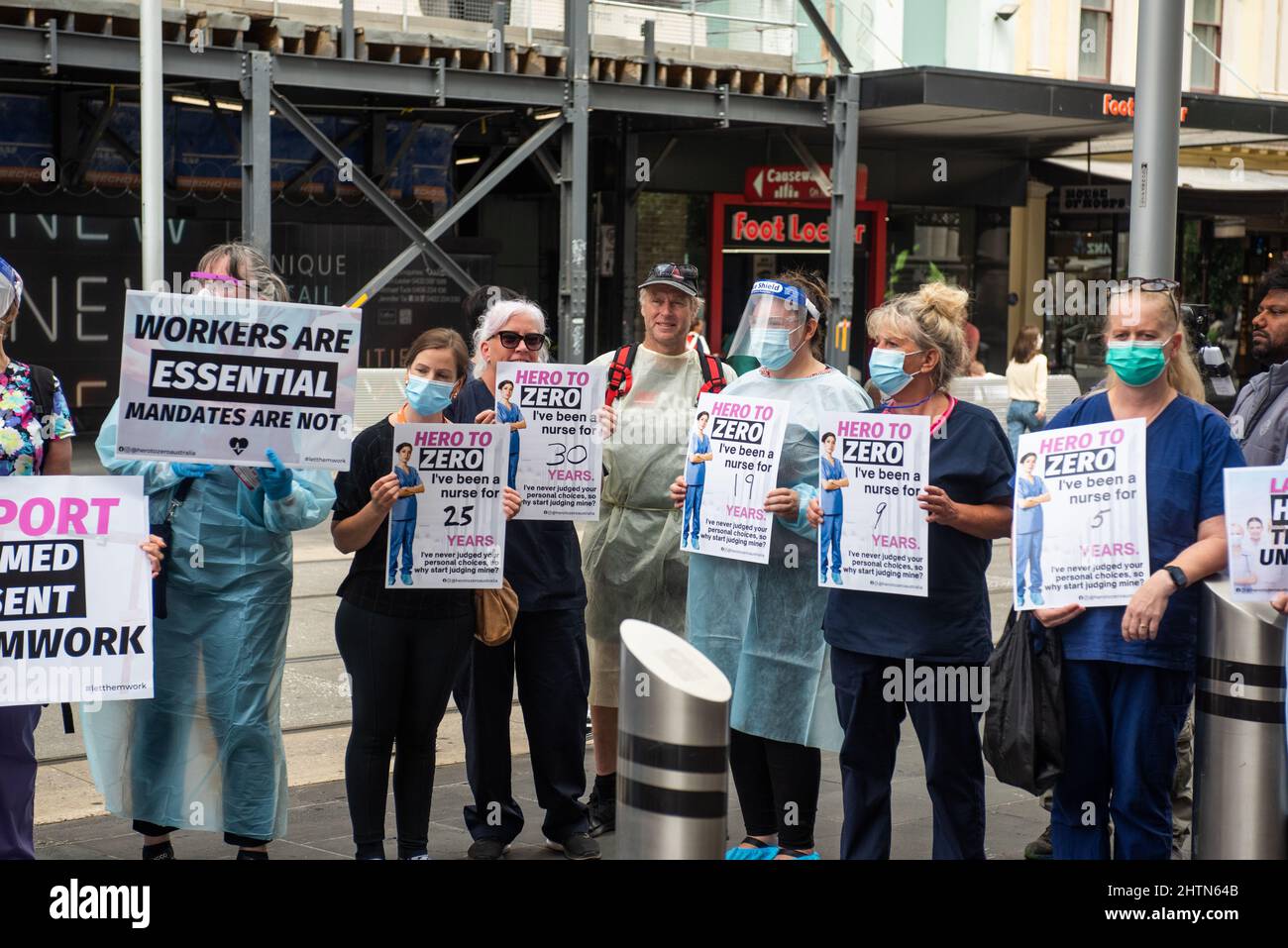 2nd March 2022, Melbourne, Australia. Unvaccinated former frontline health care workers protest against government mandates not allowing them to return to work unless vaccinated against COVID-19. Credit: Jay Kogler/Alamy Live News Stock Photo