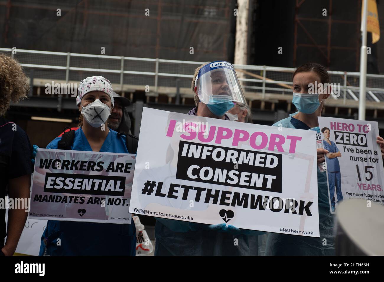 2nd March 2022, Melbourne, Australia. Unvaccinated former frontline health care workers protest against government mandates not allowing them to return to work unless vaccinated against COVID-19. Credit: Jay Kogler/Alamy Live News Stock Photo