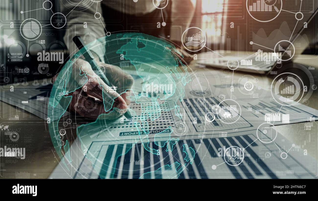Big Data Technology for Business Finance Analytic conceptual. Modern graphic interface shows