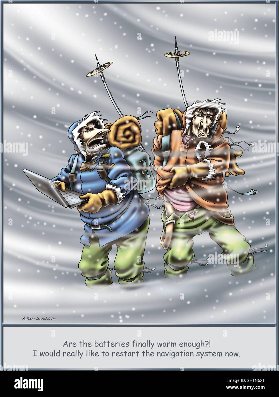 Battery use in cold weather, satirical illustration Stock Photo Alamy