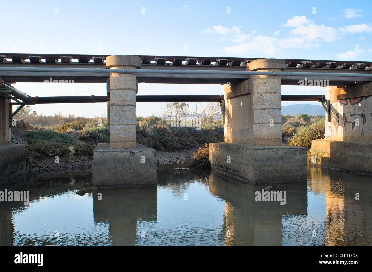 Train bridge infrastructure in Quelfes. Olhao, Algarve, Portugal Stock Photo