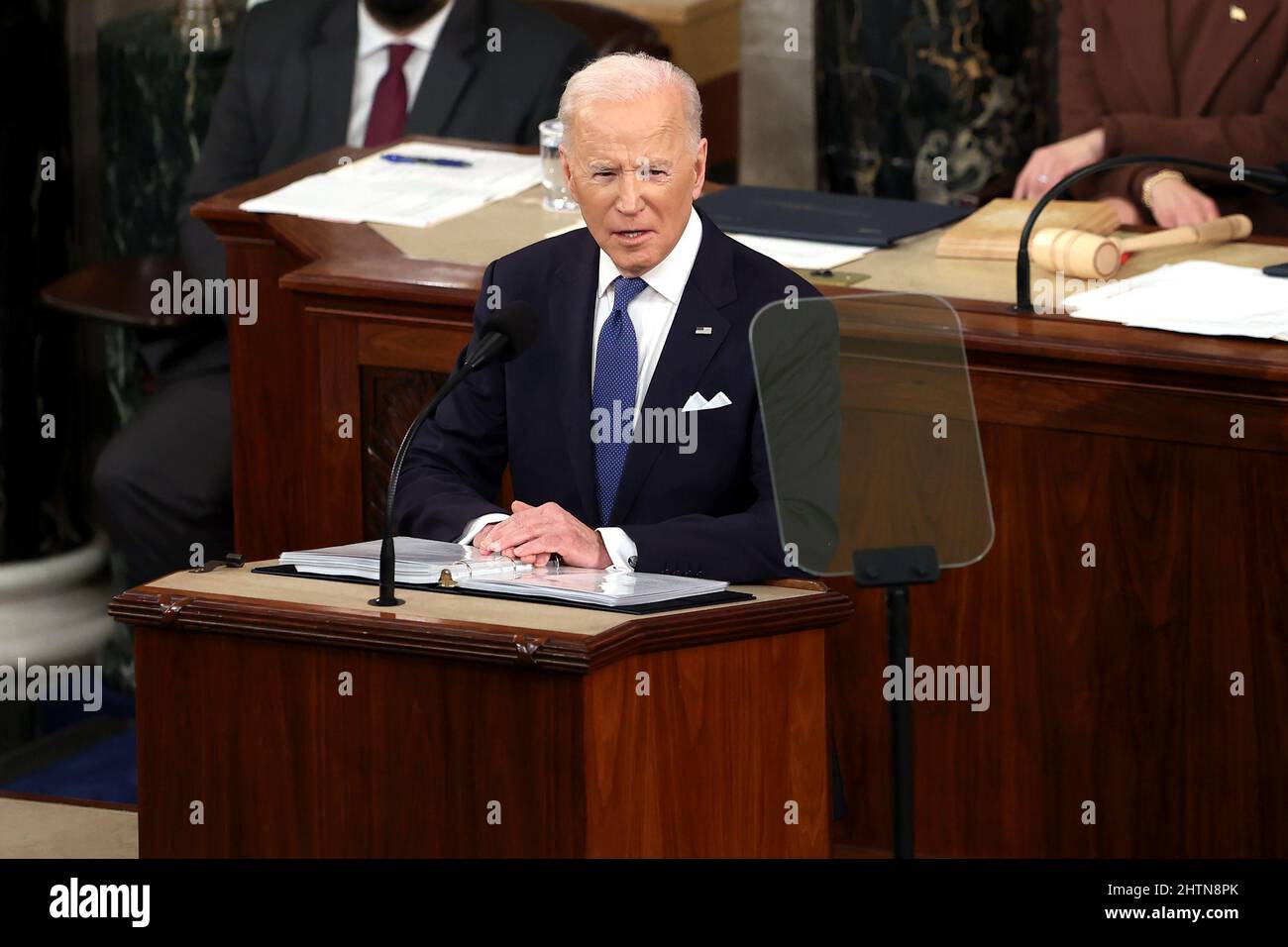 Washington, United States. 01st Mar, 2022. President Joe Biden deliver his first state of the Union Address to a joint session of Congress at the U.S. Capitol in Washington, DC on Tuesday, March 1, 2022. Pool photo by Julie Nikhinson/UPI Credit: UPI/Alamy Live News Stock Photo