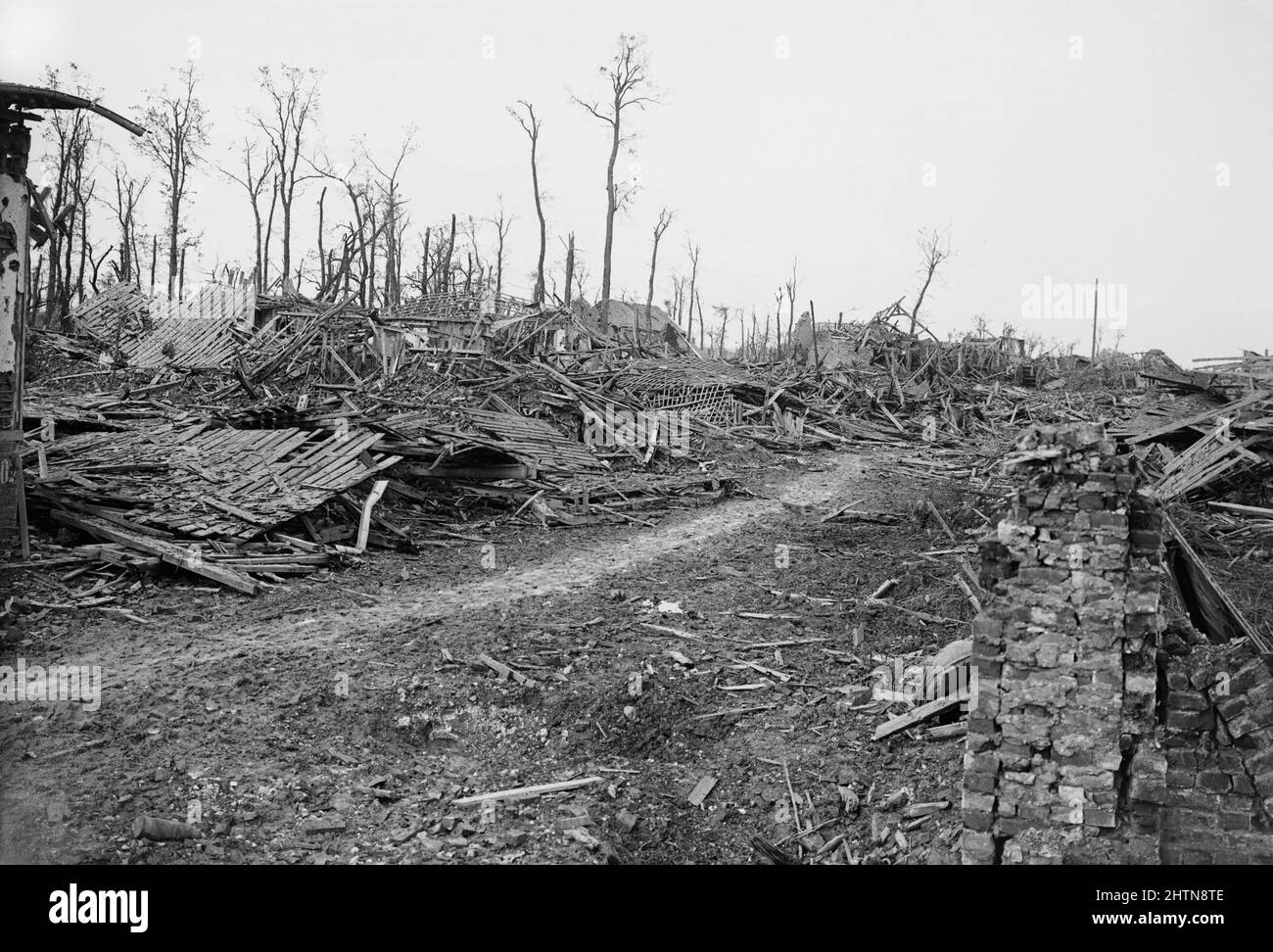Battle of Flers-Courcelette during the Battle of the Somme 15-22 September 1916. The photograph shows ruins of Flers main street. Stock Photo