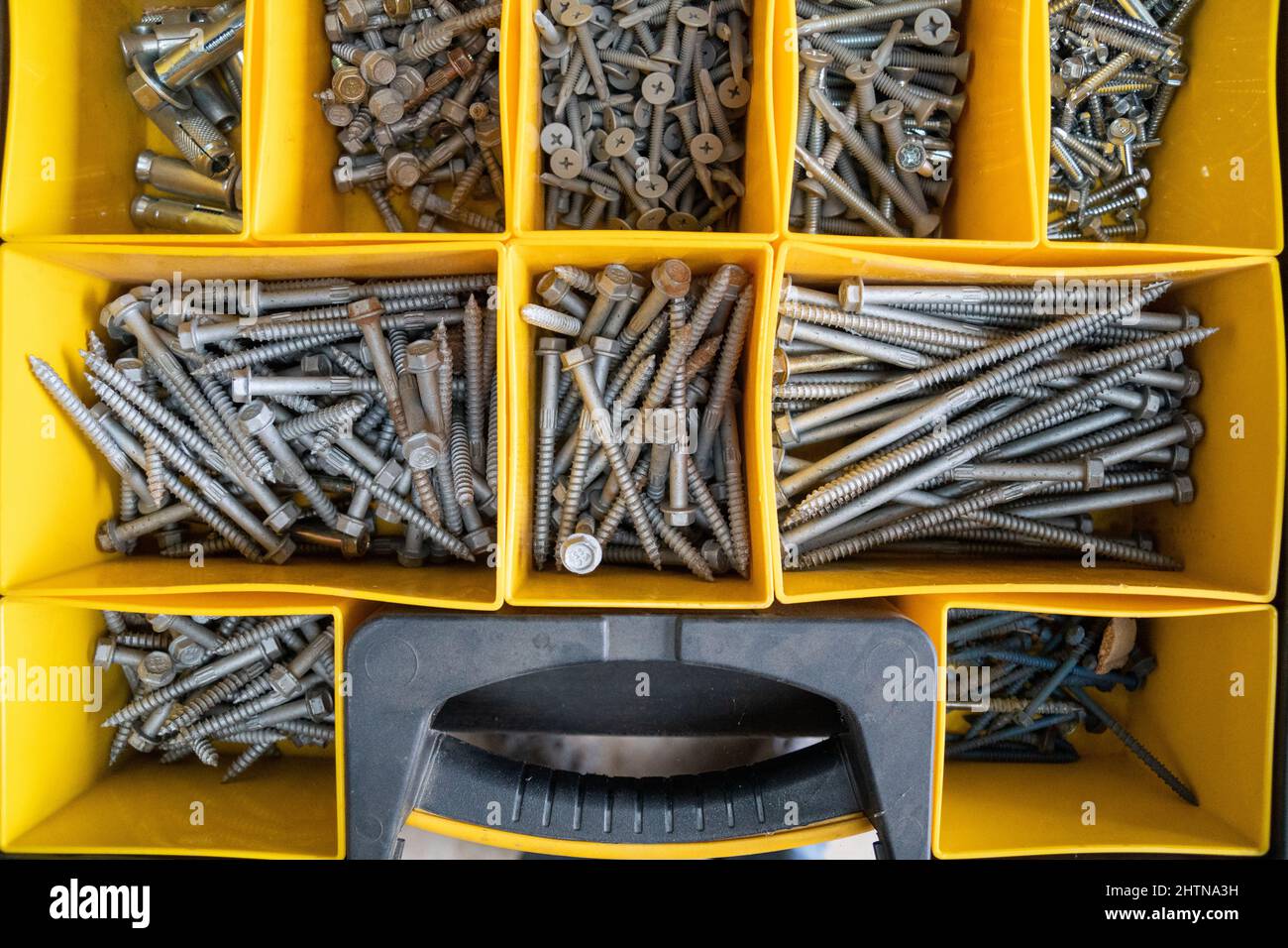 inventory, nails, bin, construction, sort, fasteners, toolbox, containers,  bins, container, nail, industry, industrial, storage, old, vintage, work, e  Stock Photo - Alamy