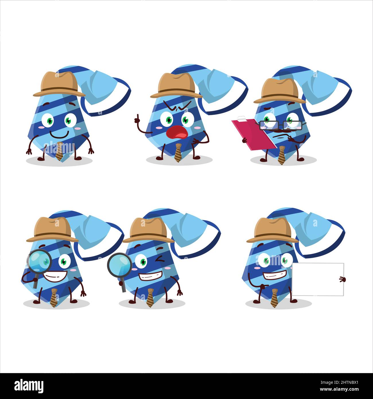 Detective blue tie cute cartoon character holding magnifying glass ...