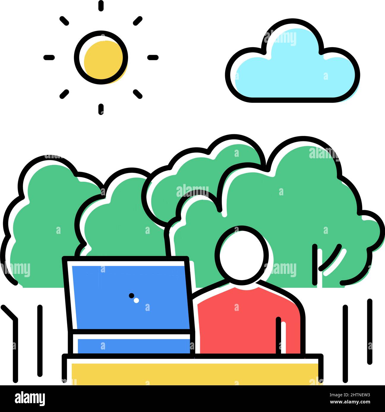 remote work on nature color icon vector illustration Stock Vector Image ...
