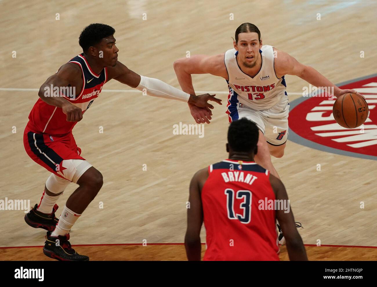 Washington, USA. 01st Mar, 2022. WASHINGTON, DC - MARCH 01: Detroit Pistons forward Kelly Olynyk (13) on the attack during a NBA game between the Washington Wizards and the Detroit Pistons, on March 01, 2022, at Capital One Arena, in Washington, DC. (Photo by Tony Quinn/SipaUSA) Credit: Sipa USA/Alamy Live News Stock Photo