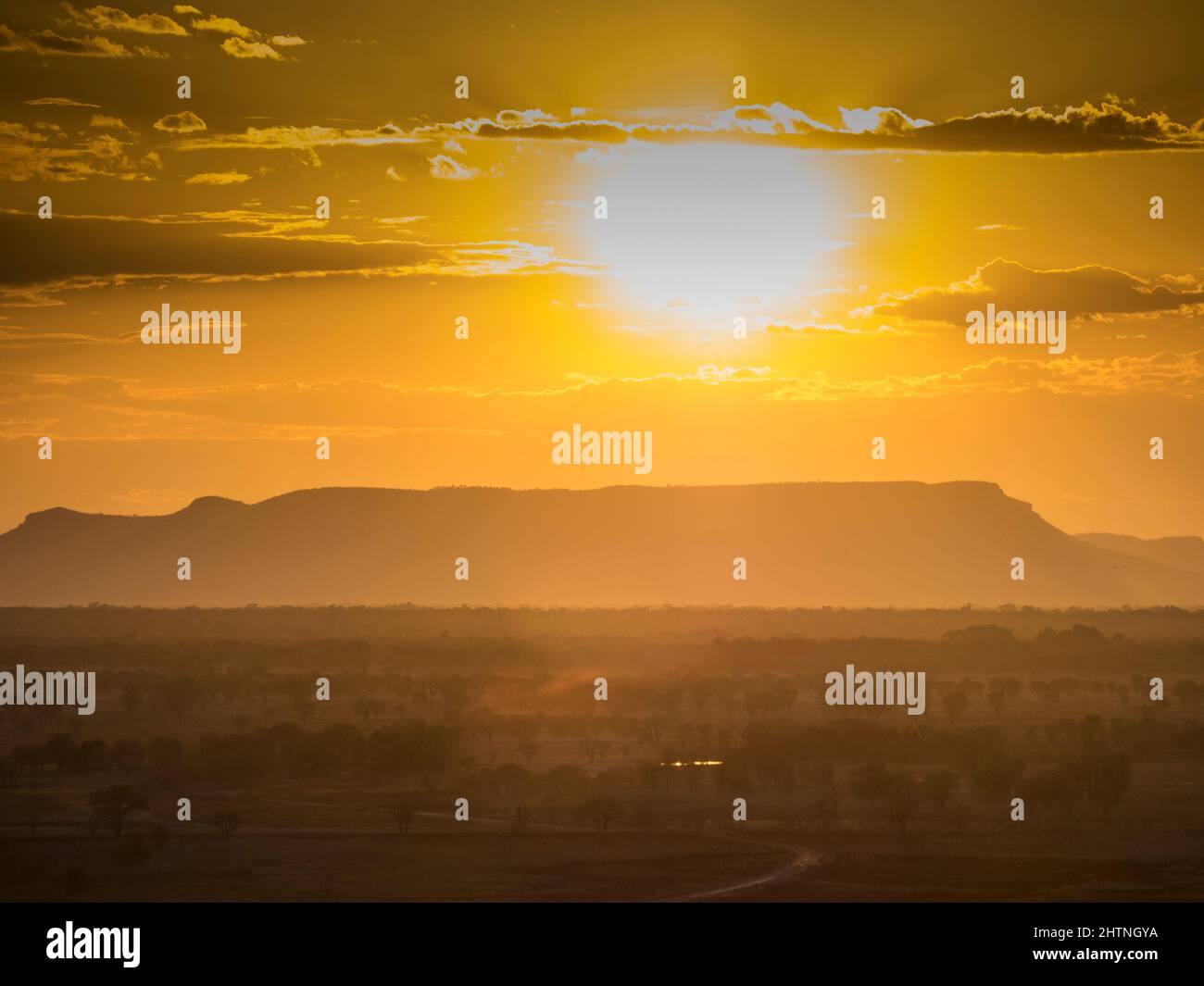 Sunrise over House Roof Hill from Telegraph Hill, East Kimberley Stock Photo