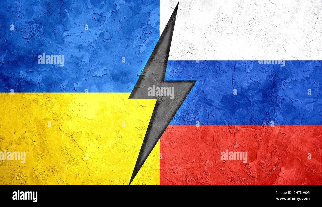 Ukraine VS Russia Conflict with battle Sign. Russian Ukrainian War Concept Stock Photo