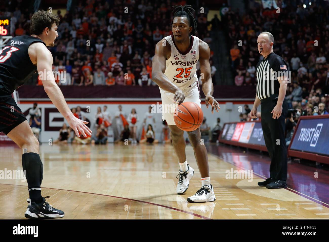 Blacksburg, Virginia, USA. 1st Mar, 2022. Louisville Cardinals forward  Jae'Lyn Withers (24) looks to drive during the NCAA Basketball game between  the Louisville Cardinals and the Virginia Tech Hokies at Cassell Coliseum
