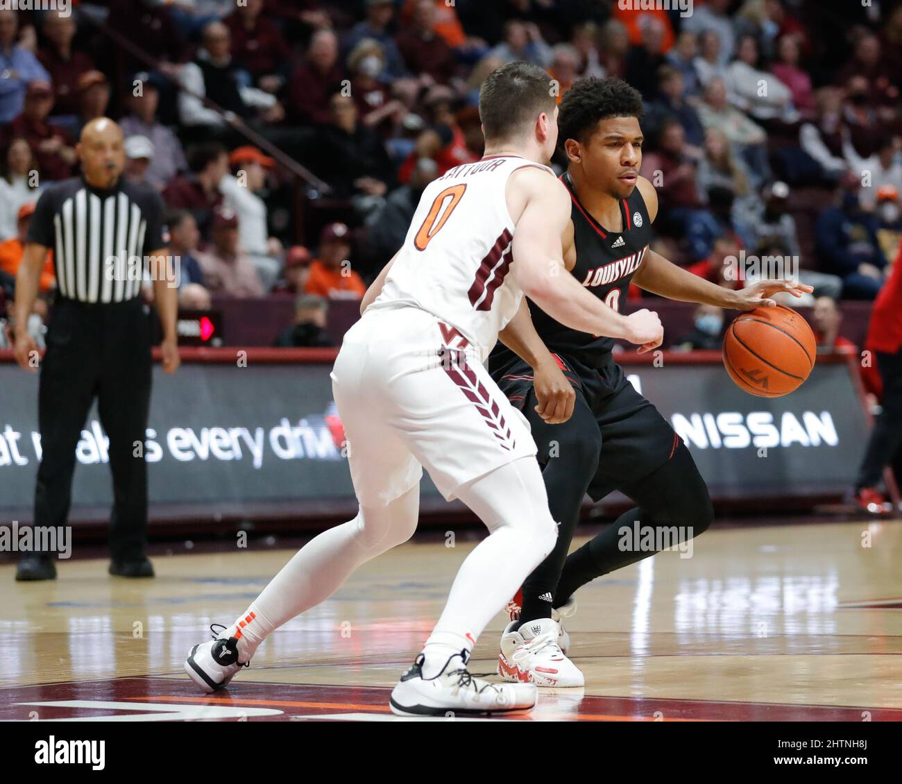 Blacksburg, Virginia, USA. 1st Mar, 2022. Louisville Cardinals forward  Jae'Lyn Withers (24) looks to drive during the NCAA Basketball game between  the Louisville Cardinals and the Virginia Tech Hokies at Cassell Coliseum  in Blacksburg, Virginia. Greg