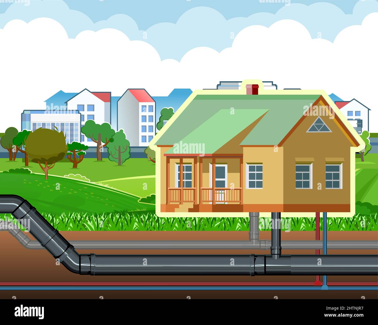 Pipeline for various purposes. Water, sewerage and gas are connected to