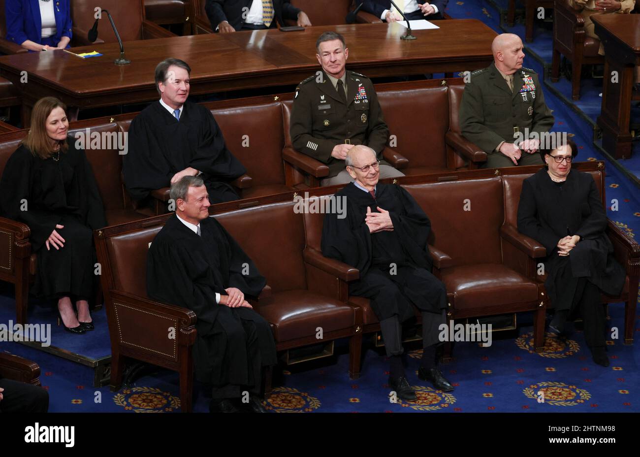 Retiring Supreme Court Justice Stephen Breyer reacts as President Joe