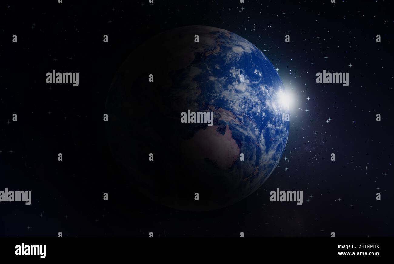 Realistic Earth Planet in dark outer Space. Earth Globe with dark and ...