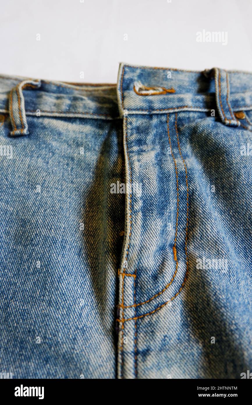 blue jeans zipper on a white background Stock Photo Alamy