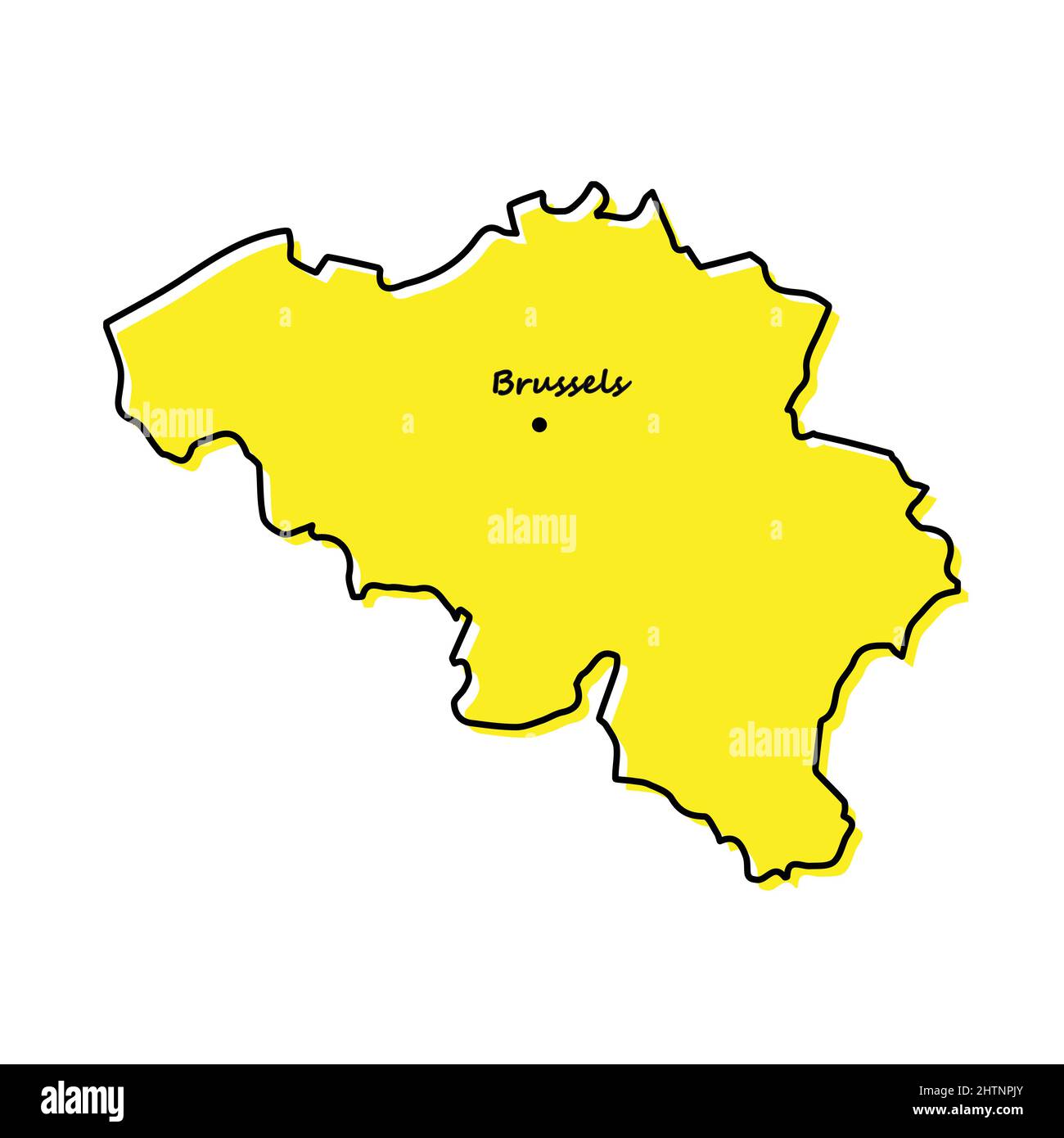 Simple outline map of Belgium with capital location. Stylized minimal line design Stock Vector