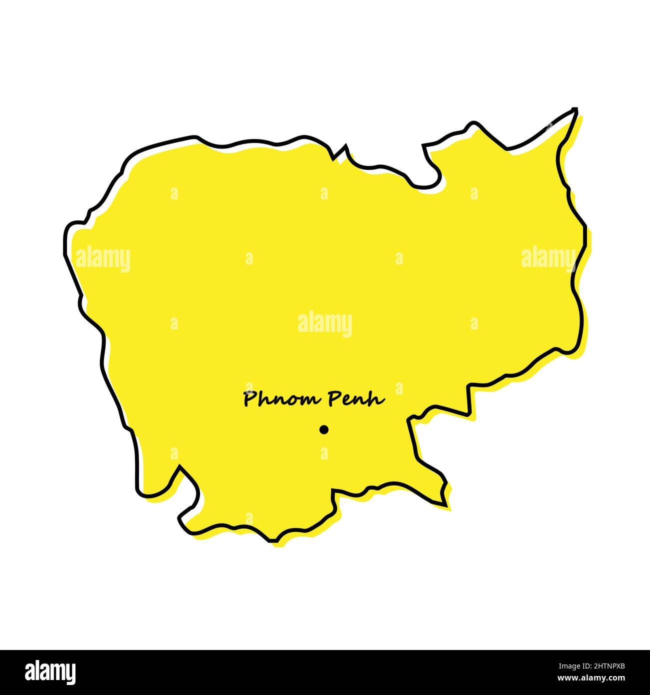 Simple outline map of Cambodia with capital location. Stylized minimal line design Stock Vector ...