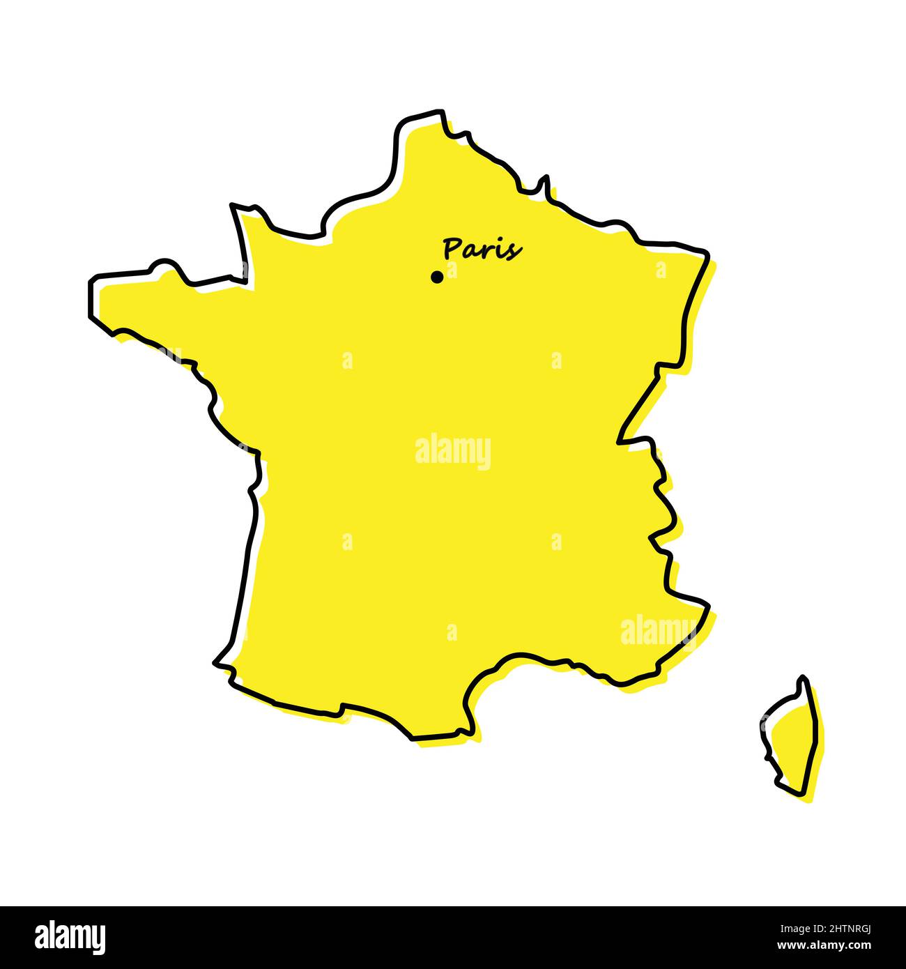 Simple outline map of France with capital location. Stylized minimal line design Stock Vector