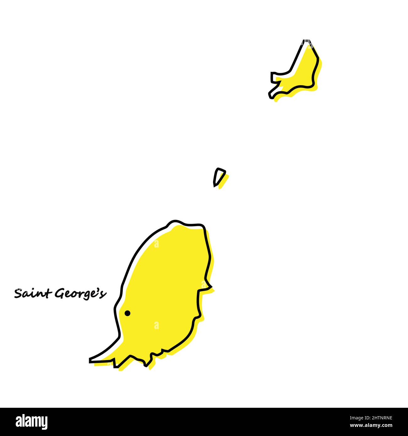 Simple outline map of Grenada with capital location. Stylized minimal line design Stock Vector