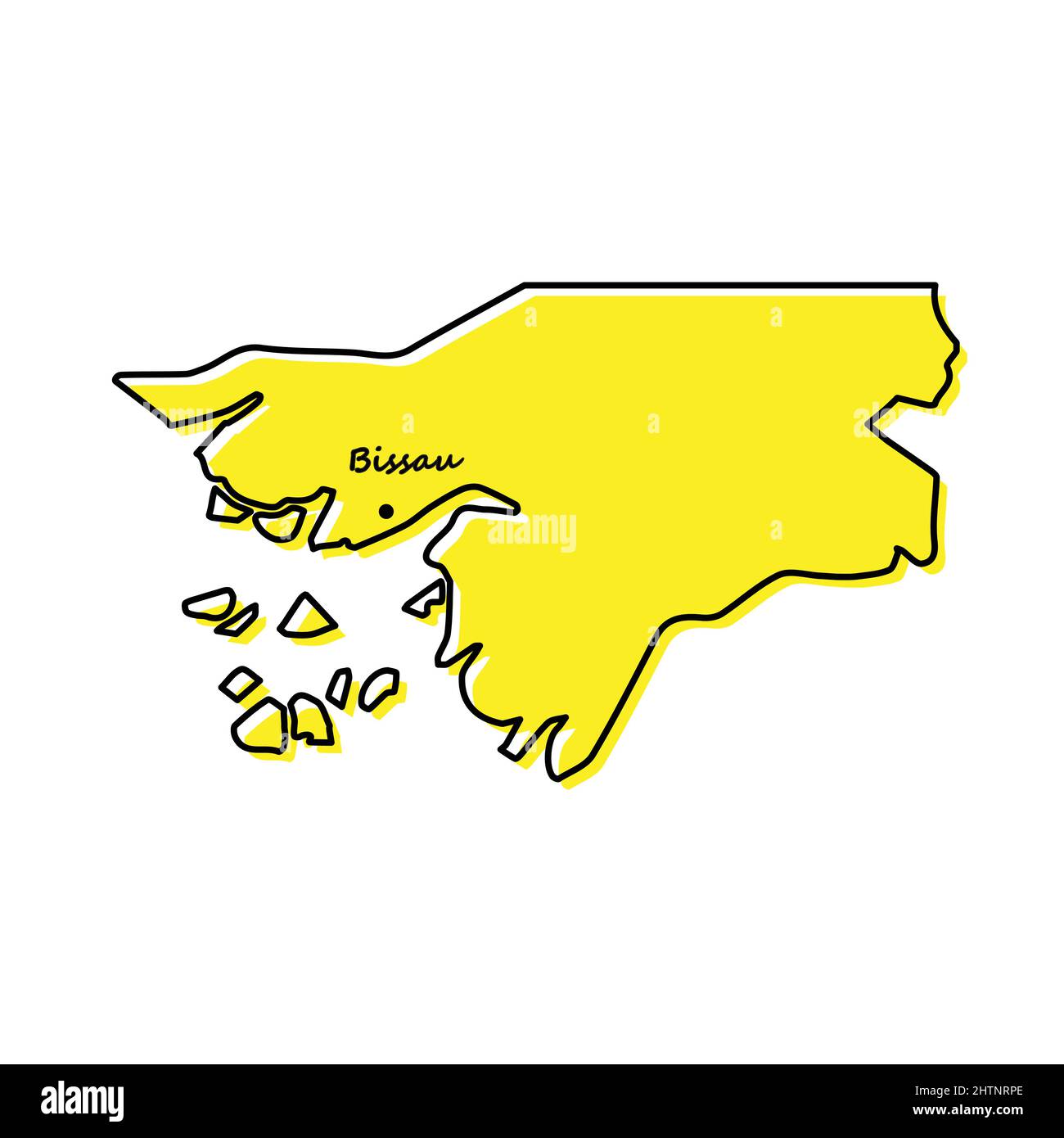 Simple outline map of Guinea-Bissau with capital location. Stylized minimal line design Stock Vector
