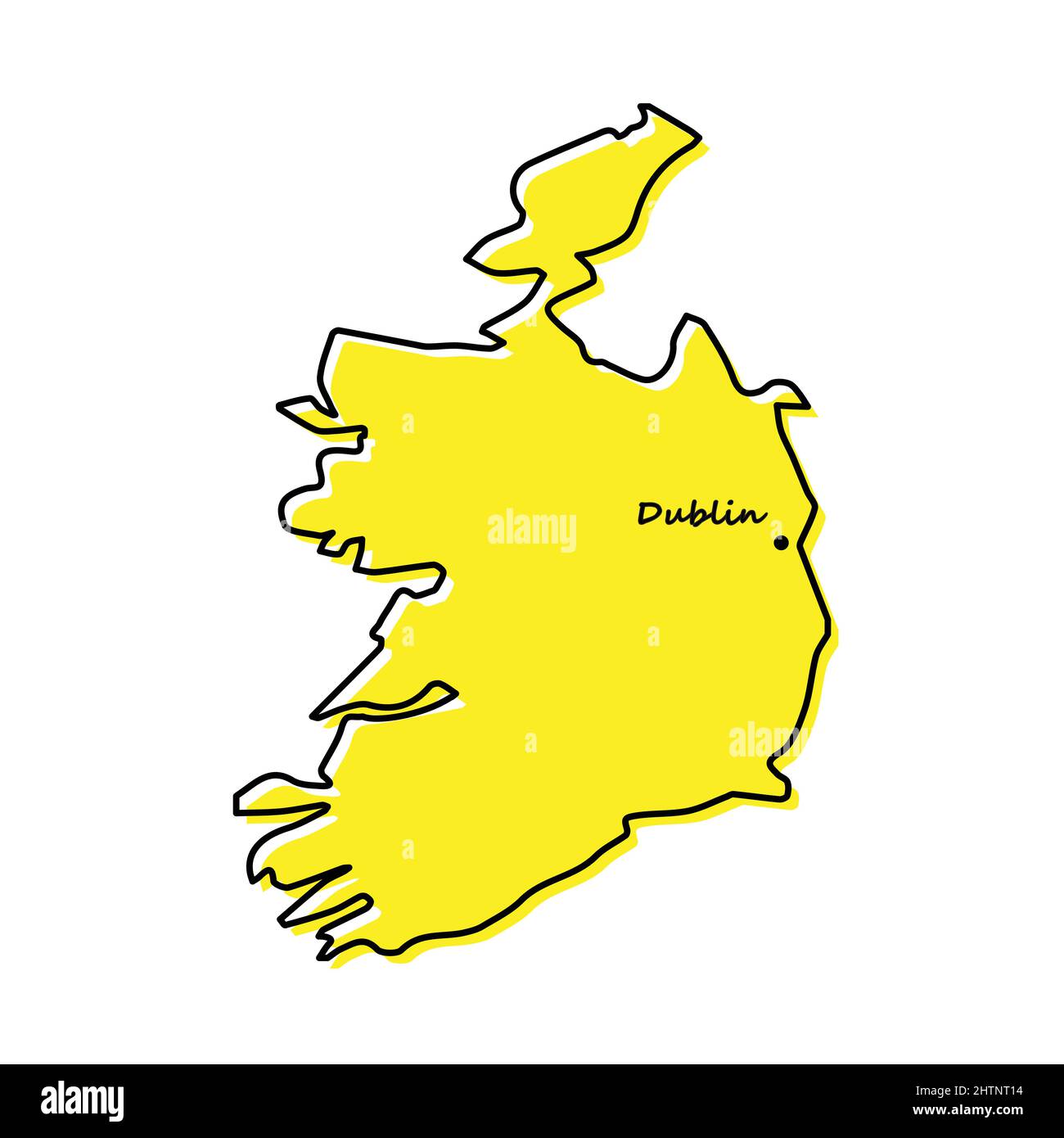 Simple outline map of Ireland with capital location. Stylized minimal