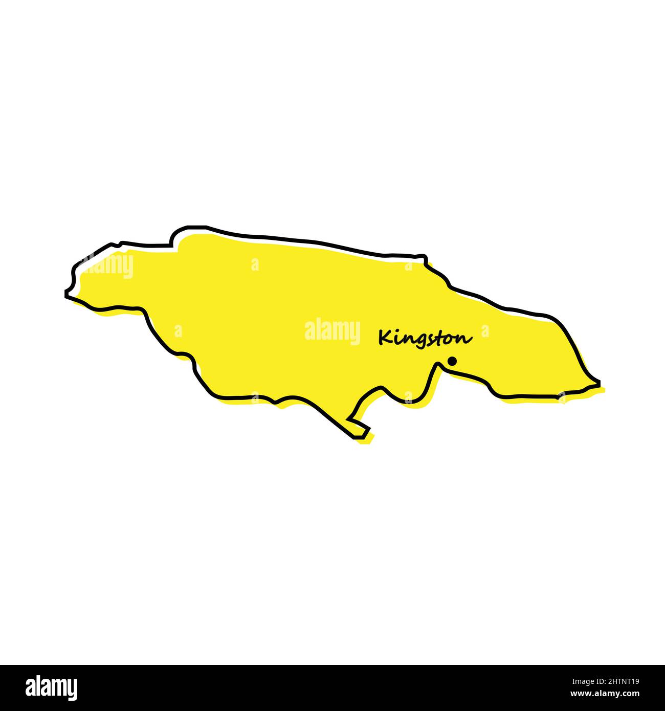 Simple outline map of Jamaica with capital location. Stylized minimal