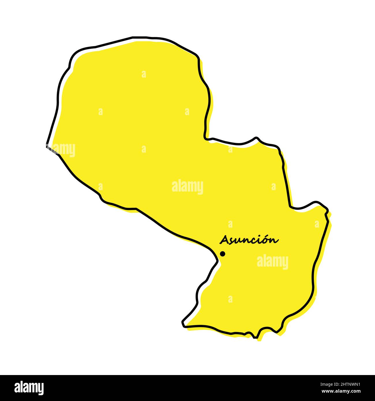 Simple outline map of Paraguay with capital location. Stylized minimal line design Stock Vector