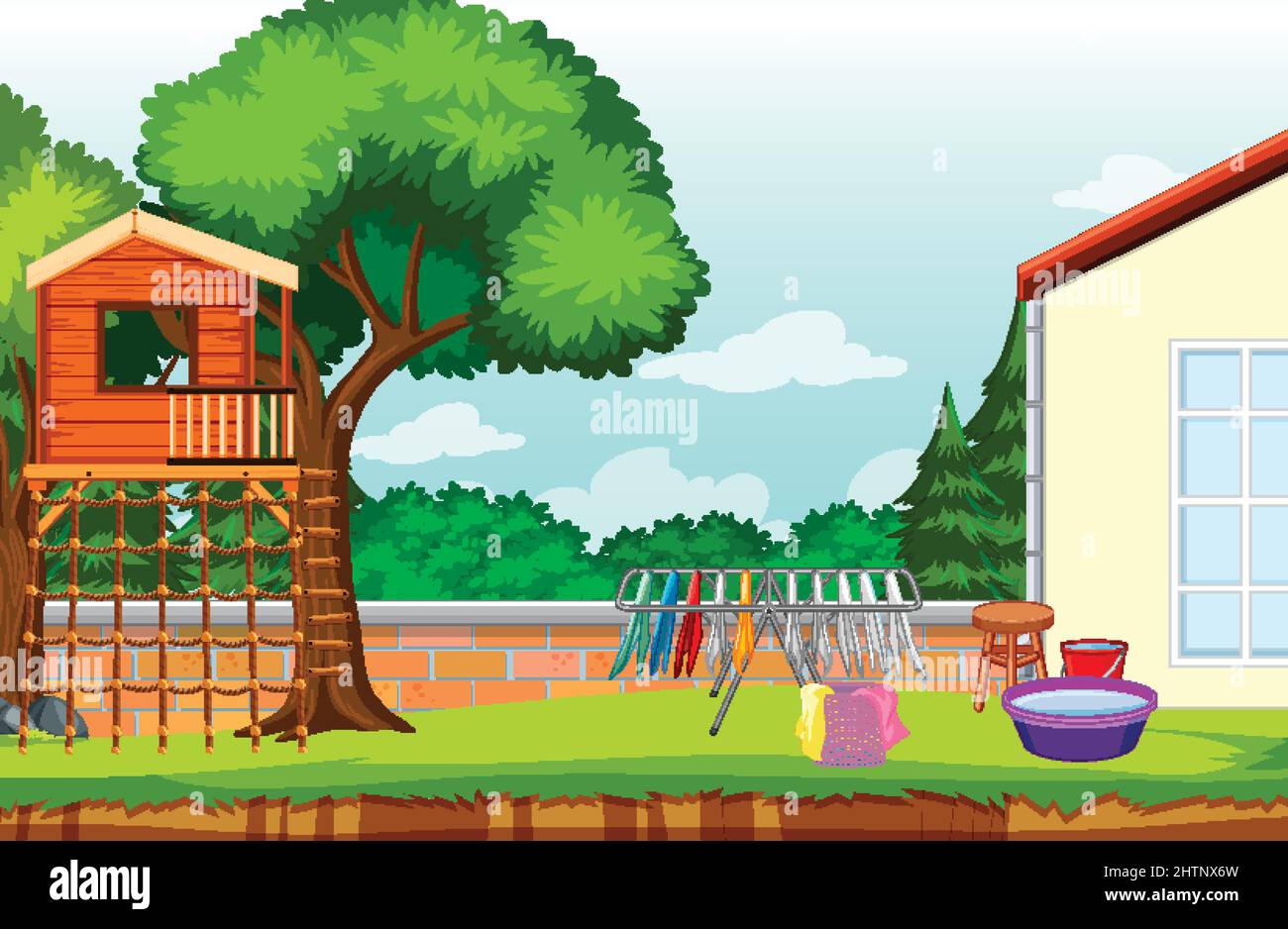 Scene of backyard with a fence illustration Stock Vector Image & Art
