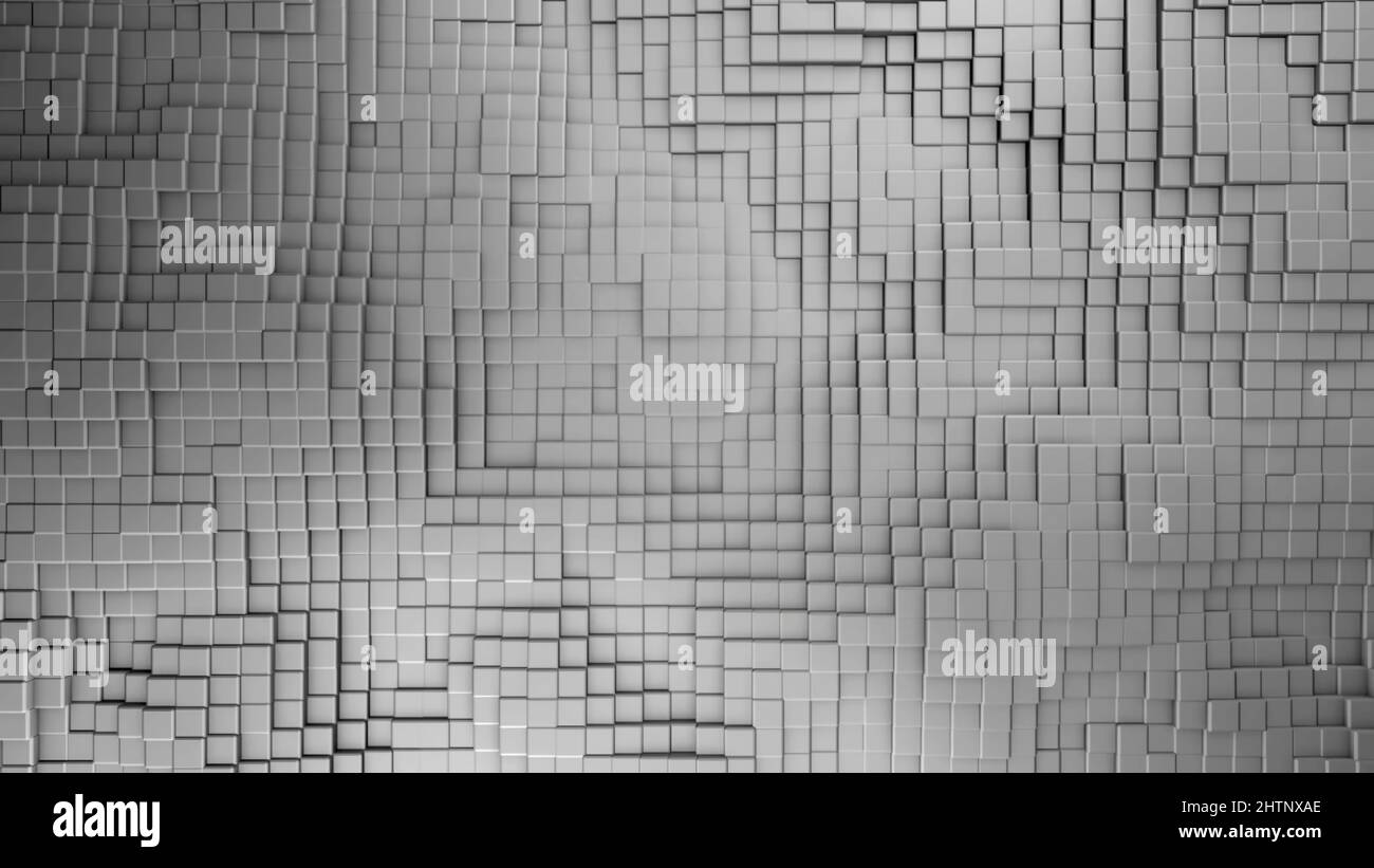 Monochrome abstract animation of grey cubes moving smoothly in space ...