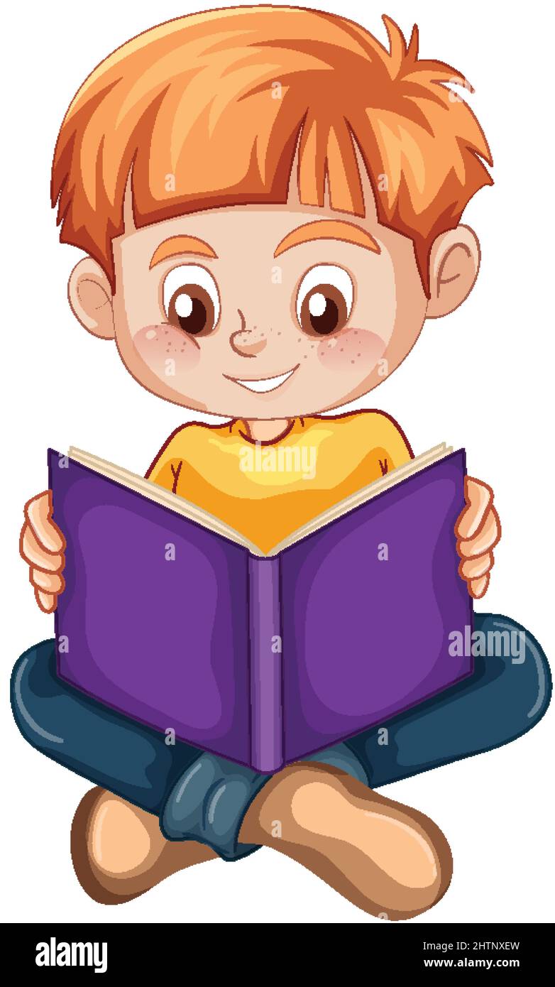 A boy sitting on the floor and reading a book illustration Stock Vector ...
