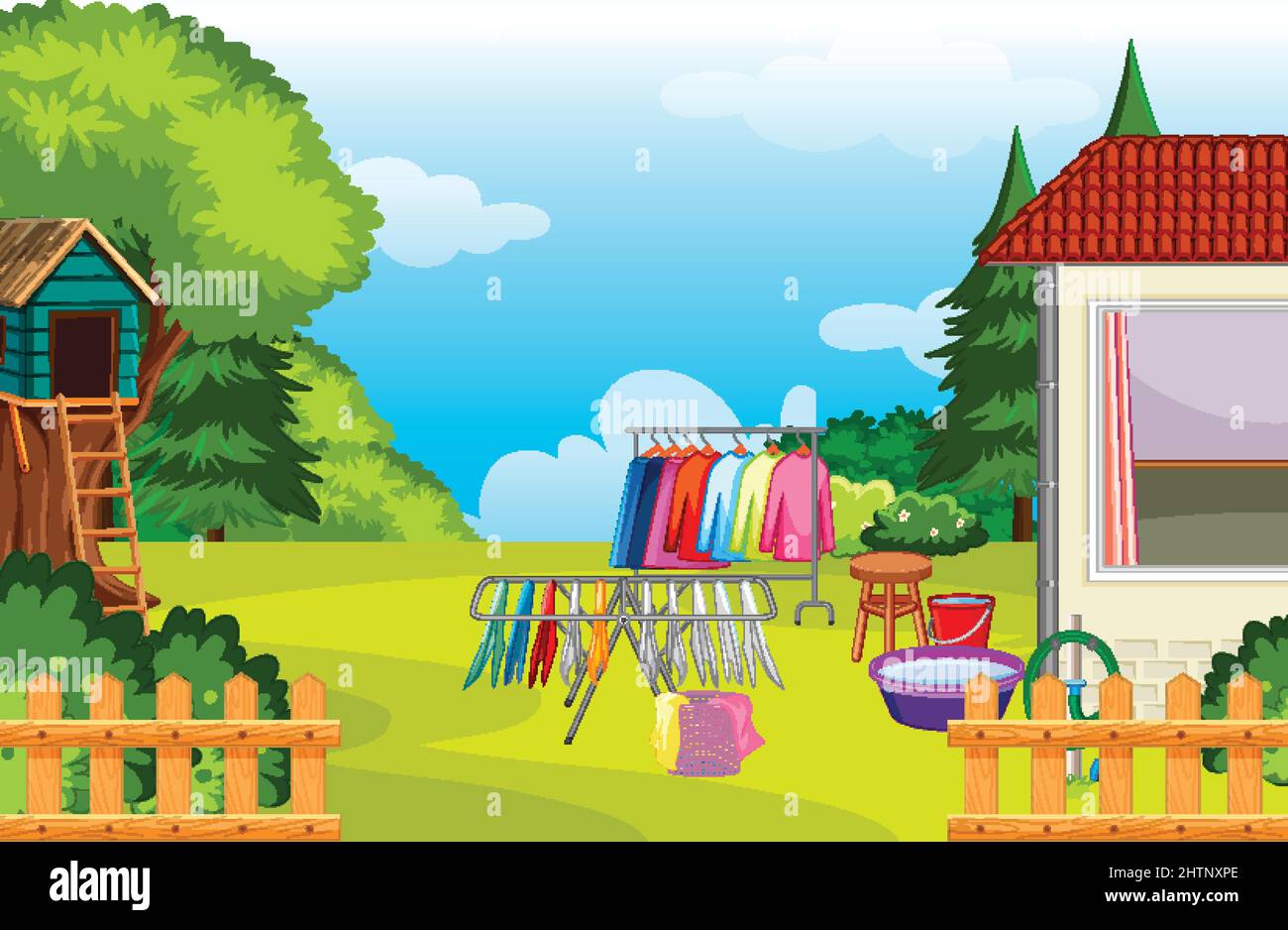 Scene of backyard with a fence illustration Stock Vector Image & Art